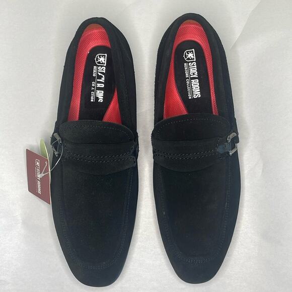 Stacy Adams Mens Quillan Moc Toe Ornament Slip On Black Suede Leather Loafer 7M - Picture 1 of 7